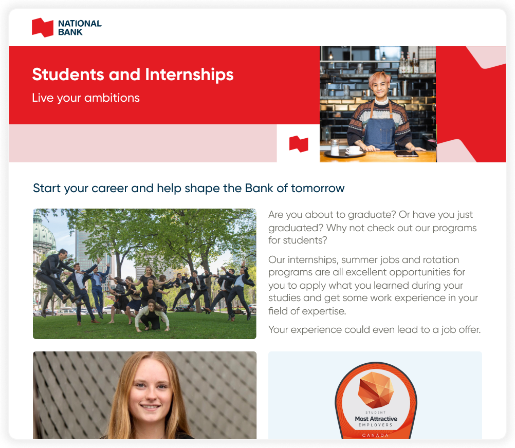 National Bank of Canada Careers page for students and internships