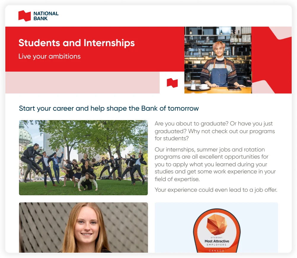 National Bank of Canada Careers page for students and internships