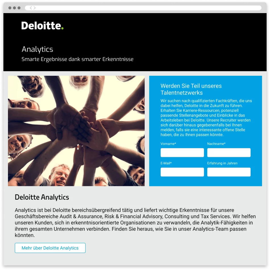 Screenshot einer mit Avature CRM erstellten Karriereseite von Deloitte