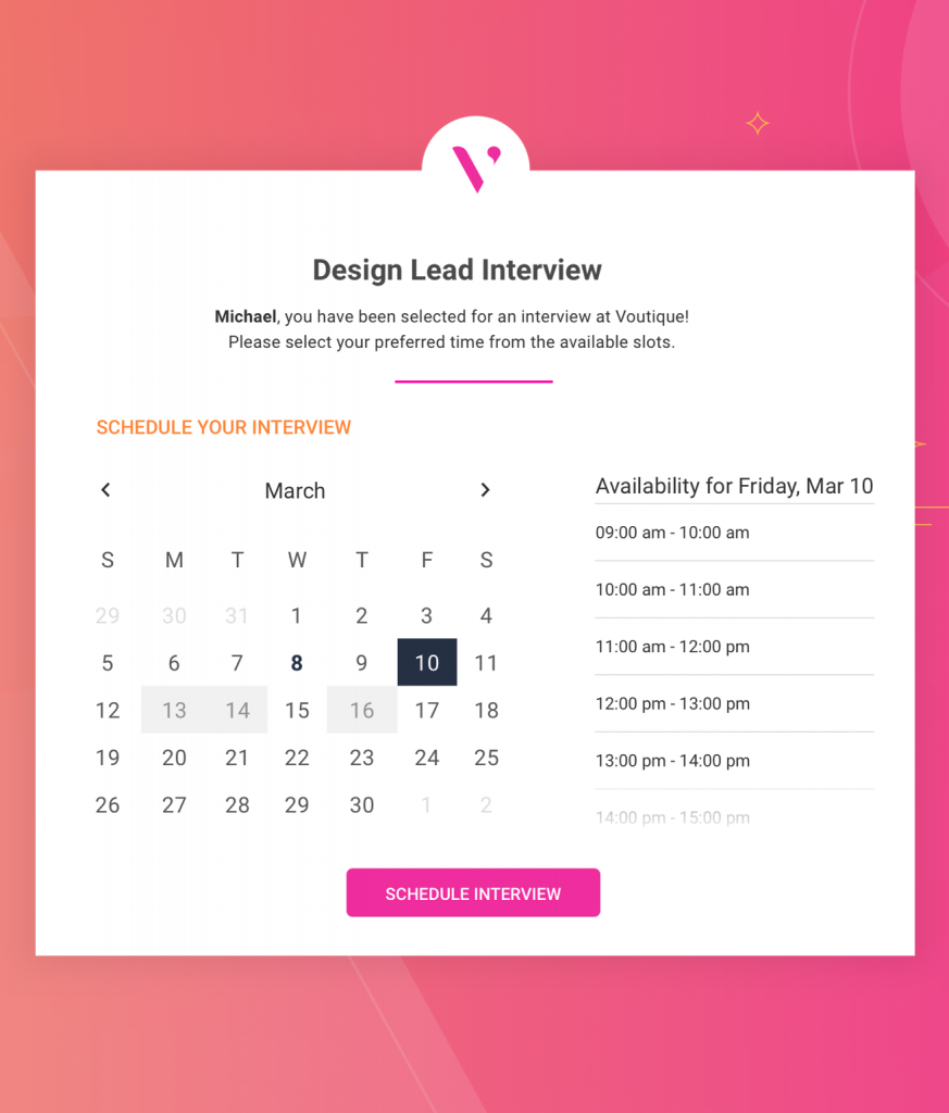 image of the intuitive Avature interview scheduling portal
