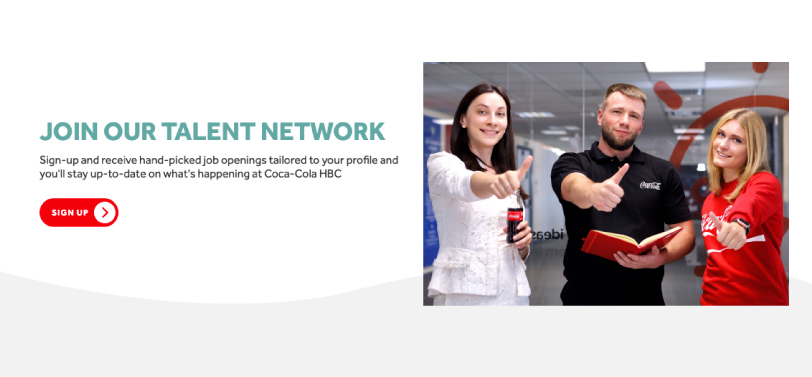 Image of Coca-Cola HBC's site showcasing the Join our talent network section.