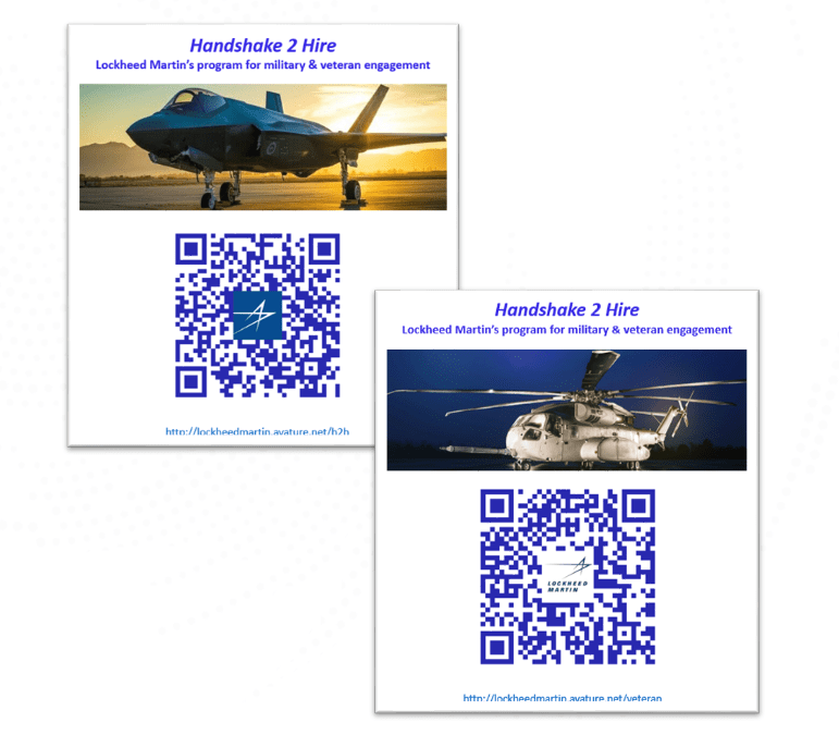 Two examples of the QR codes located in career events and military offices that veterans could use to enter the program.