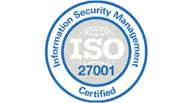 ISO 27001 certified logo.