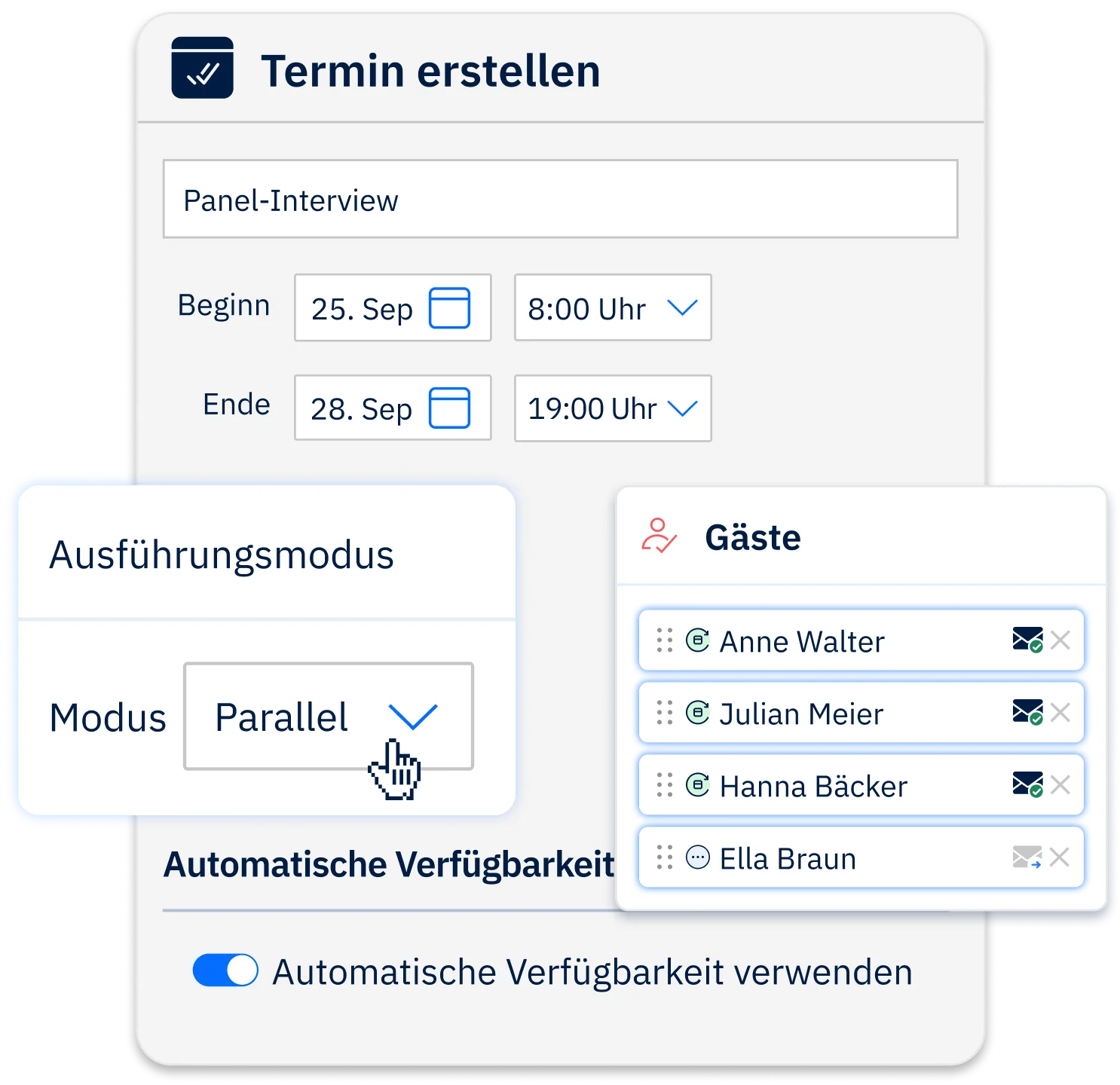 Abbildung, die zeigt, wie die parallele Terminkoordination eingerichtet wird.