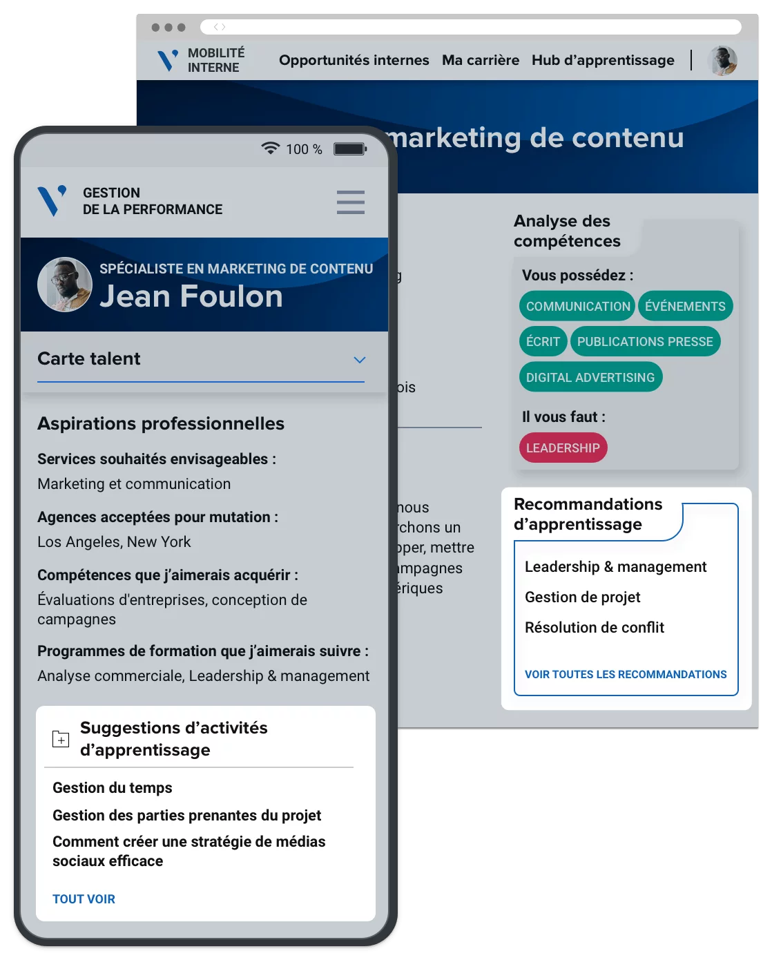 Versions mobiles et de bureau des sites d'entreprise contenant des recommandations d'apprentissage automatique pour l'utilisateur.
