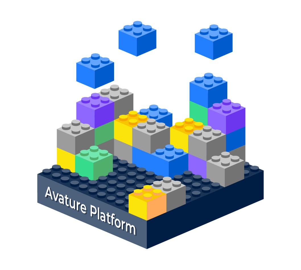 A graphic of toy blocks stacked over a toy block base labeled Avature Platform, representing its one-platform approach.