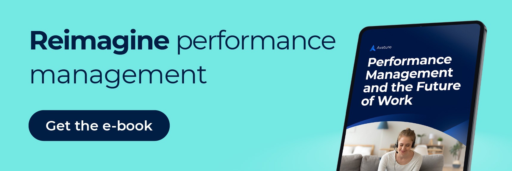 Banner of Avature's e-book on performance management best practices and a link to the landing page to download it.