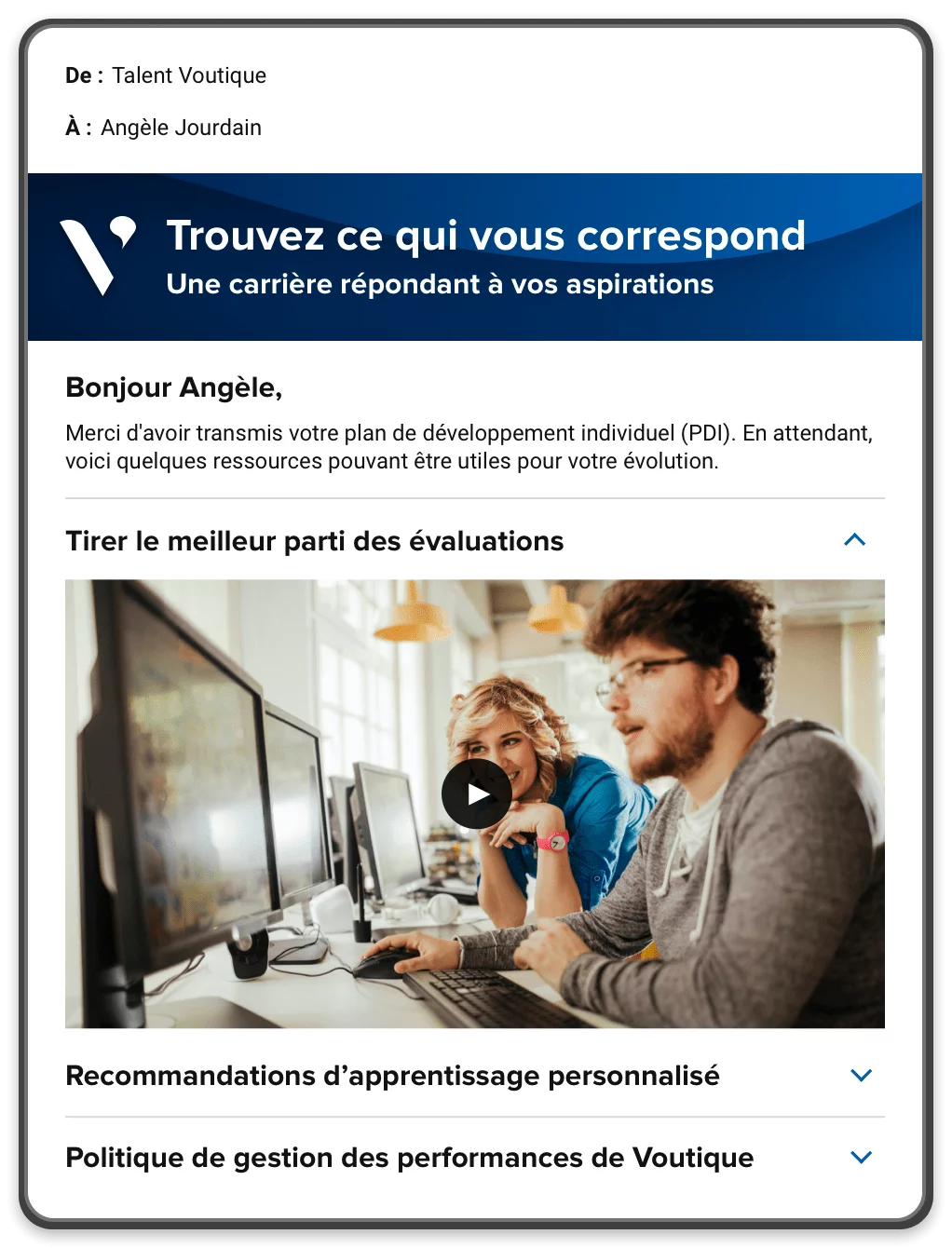 A custom, auto-generated email that demonstrates how Avature's workflow capabilities can create engaging recruitment processes.