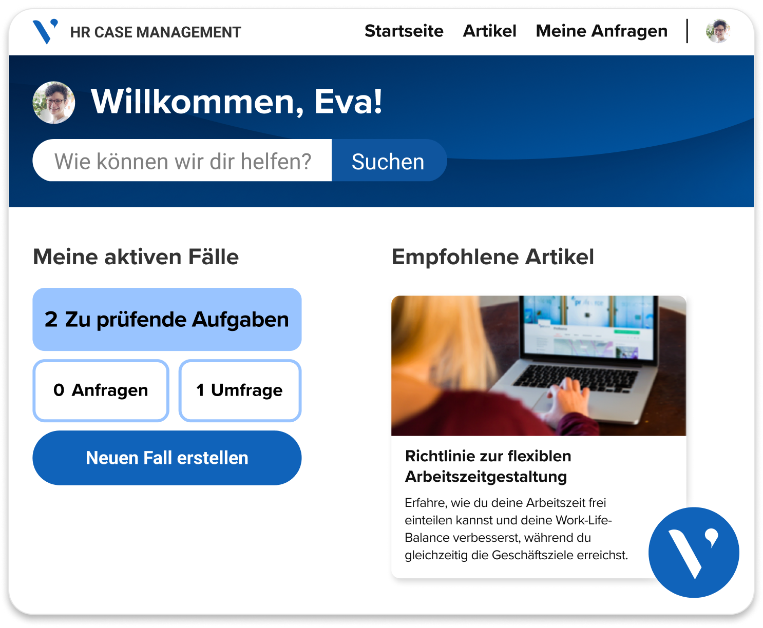 Bild vom Haupt-Dashboard von Avature HR Case Management