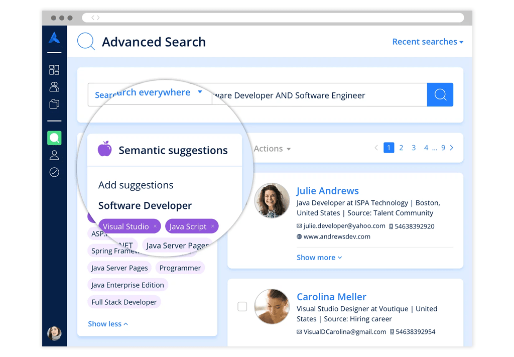 Image of the Advanced Search interface showing how semantic suggestions are provided to expand the search string.