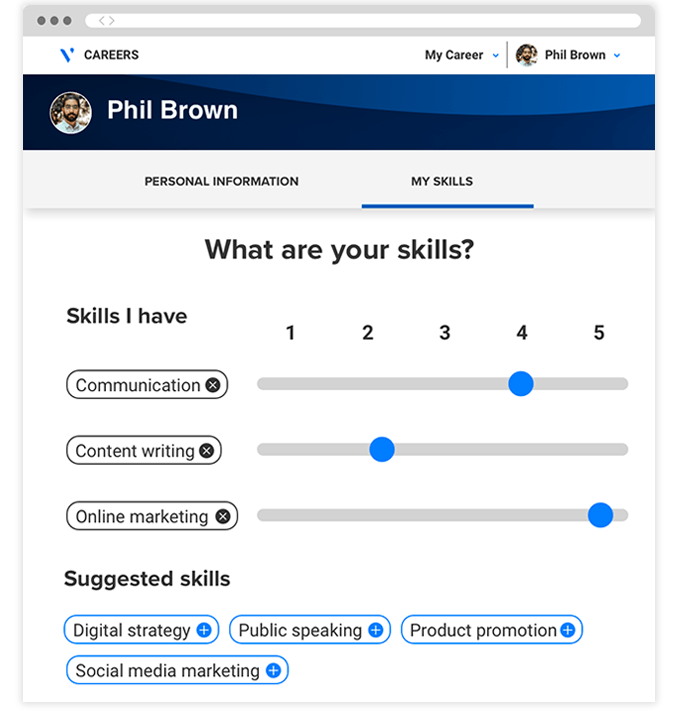 Image showing the skills suggestions and skills proficiency functionalities.