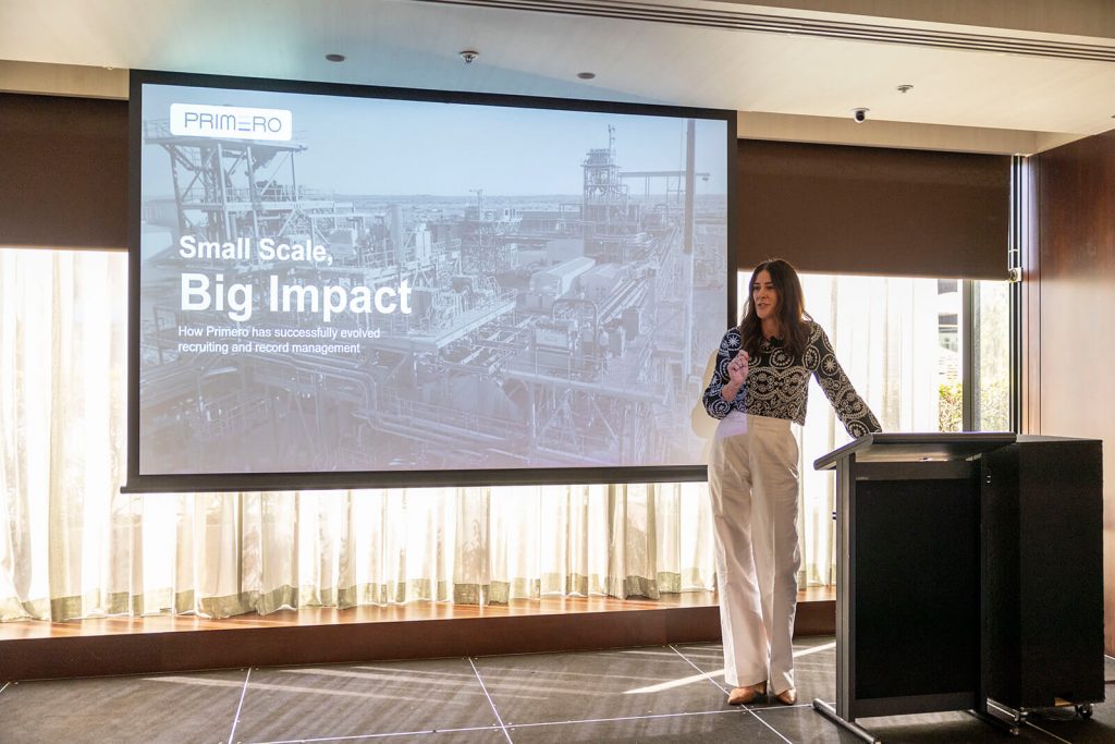 Caitlin Ashby, Manager of Recruitment at Primero presenting at the #AvatureUpfront APAC 2024 conference.