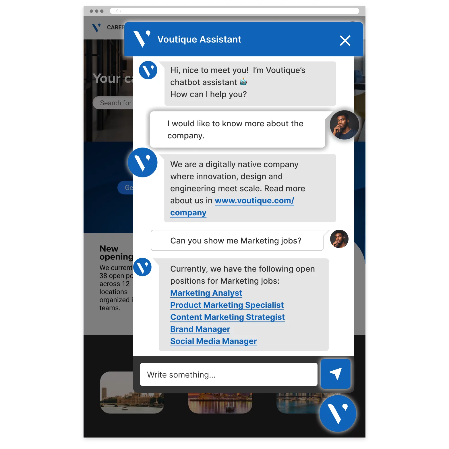 A chatbot interface displaying branded design items.