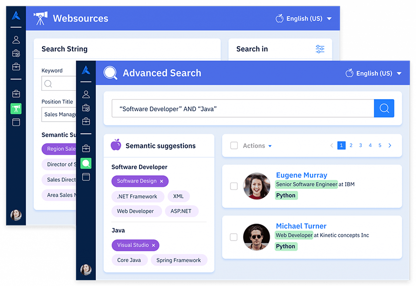Screenshots showing Avature’s Advanced Search features.