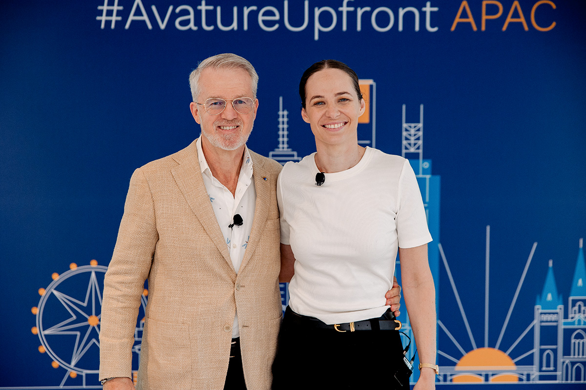 Picture of Chloe Dalton and Dimitri Boylan, CEO of Avature, at the AvatureUpfront APAC 2025 conference.