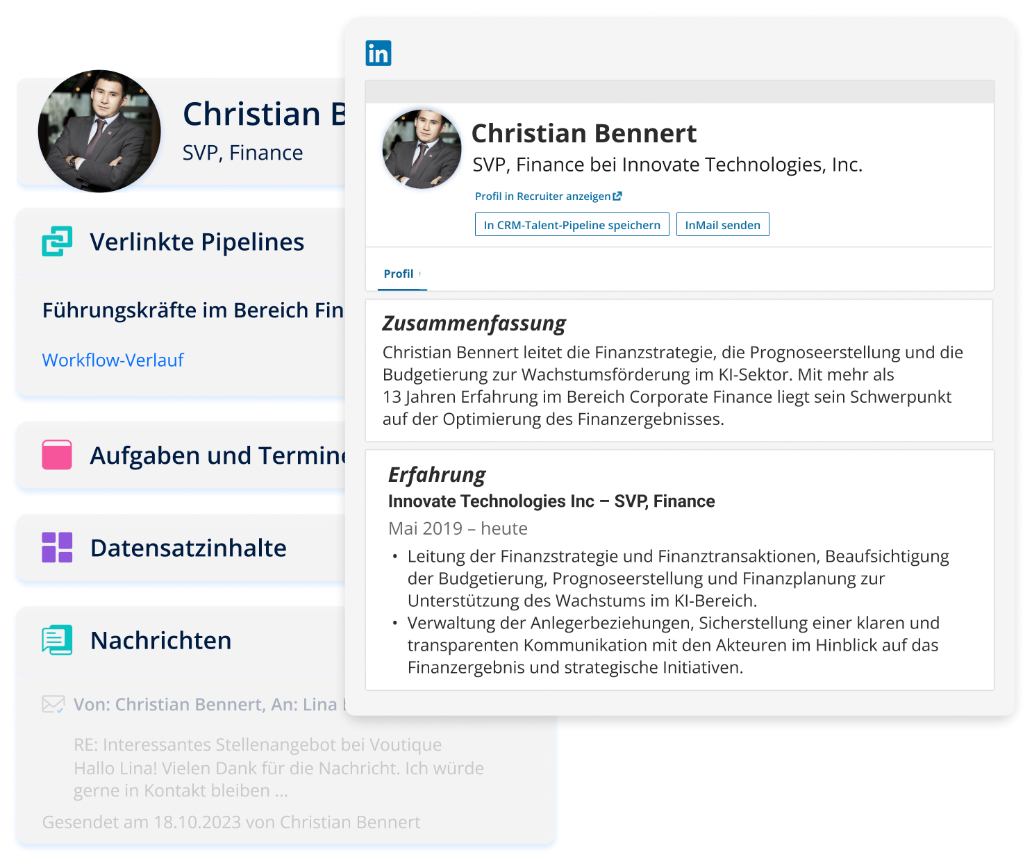 Screenshot eines Profils einer Marketingführungskraft mit LinkedIn-Informationen.
