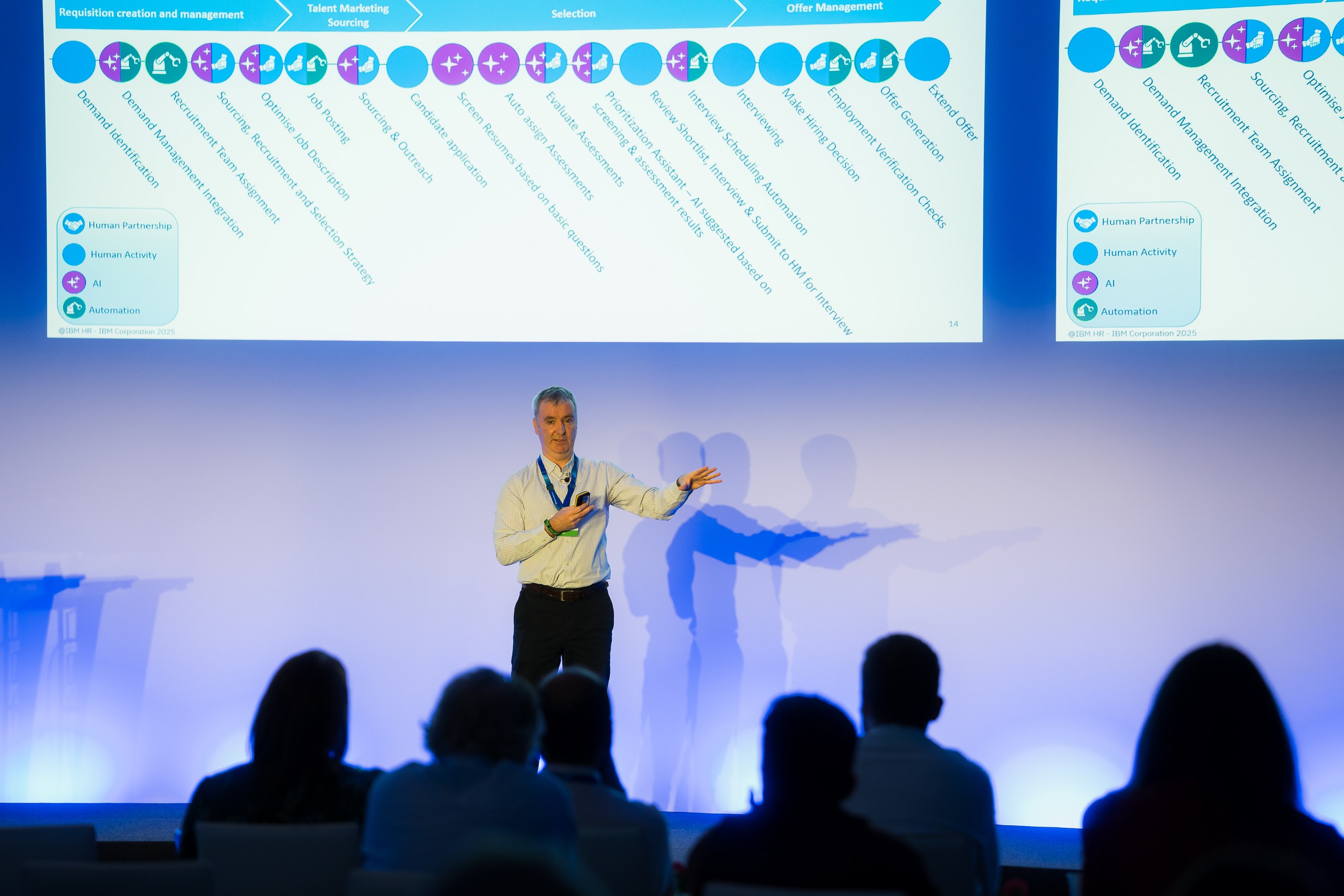 Jon Lester, Vice President of HR Technology, Data & AI at IBM, delivering an engaging presentation about the company’s forward-looking AI vision.